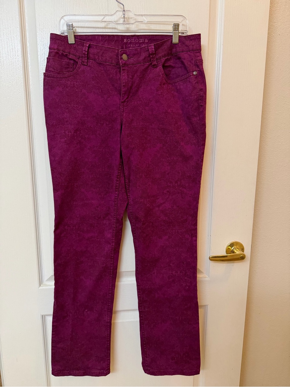 Sonoma Women's Straight Leg Jeans in Plum with floral Design